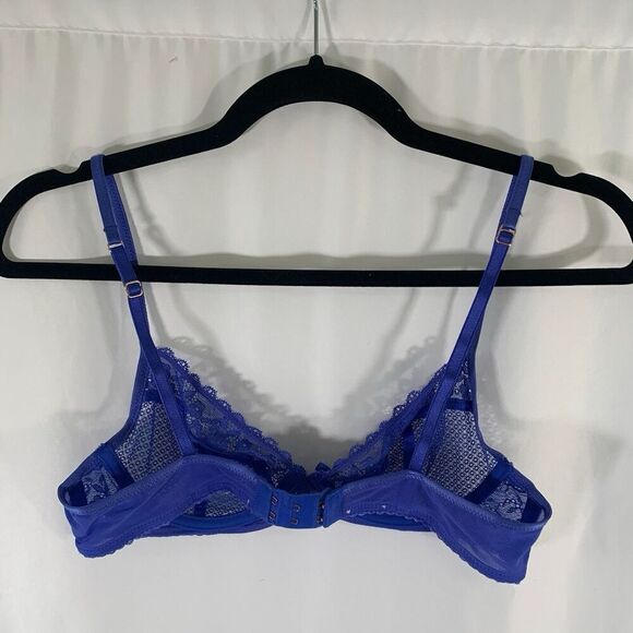 Savage X Bralette Women's Blue Lace Sheer Hook Eye Underwired - Picture 6 of 7